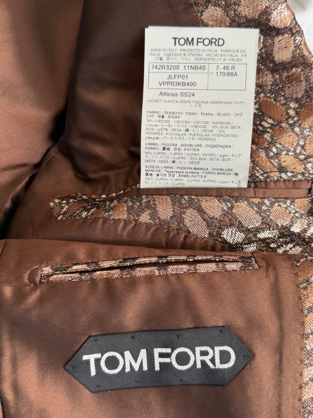 Tom Ford Atticus Bronze Distorted Dot Pattern Dupioni Dinner Jacket - Picture 15 of 15
